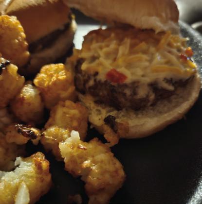 Aburger topped with pimento cheese makes a great meal. Jedi Chef